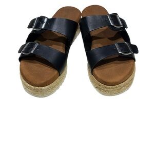 Olivia Miller Black Platform Sandals with Cork Footbed Size 8